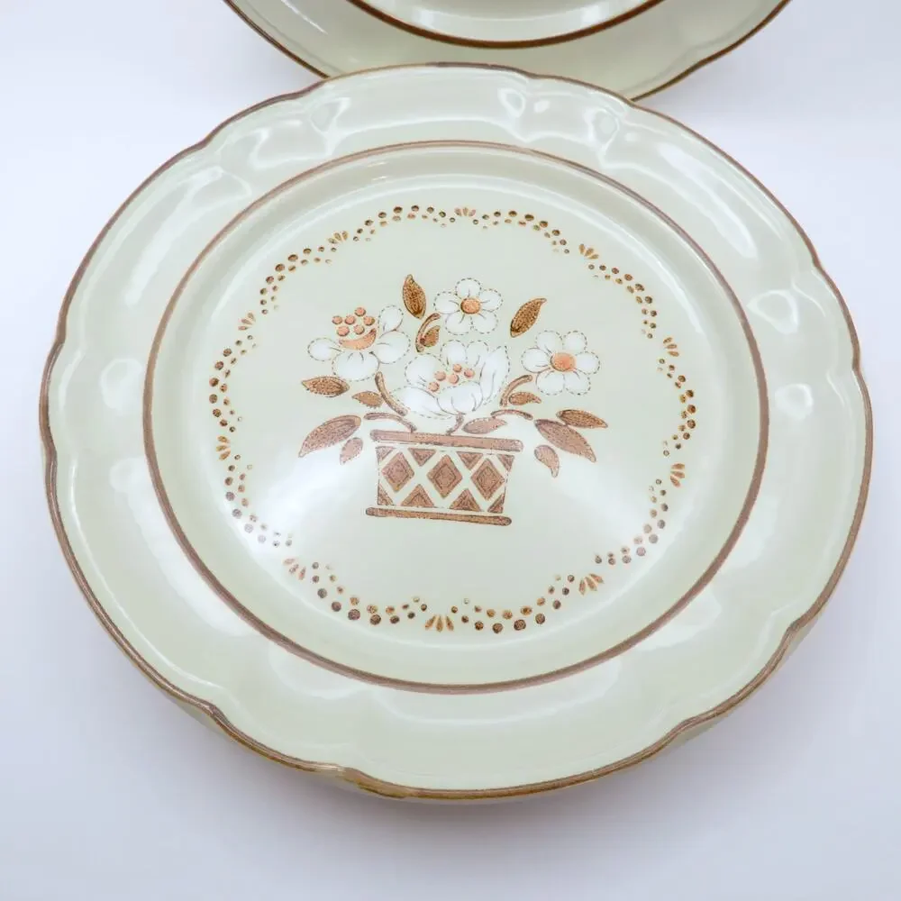 Cumberland Mayblossom Stoneware Japan Dessert Plates Set of 3 Brown Floral 7.75